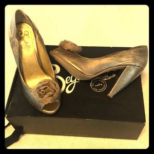 Pewter leather heels